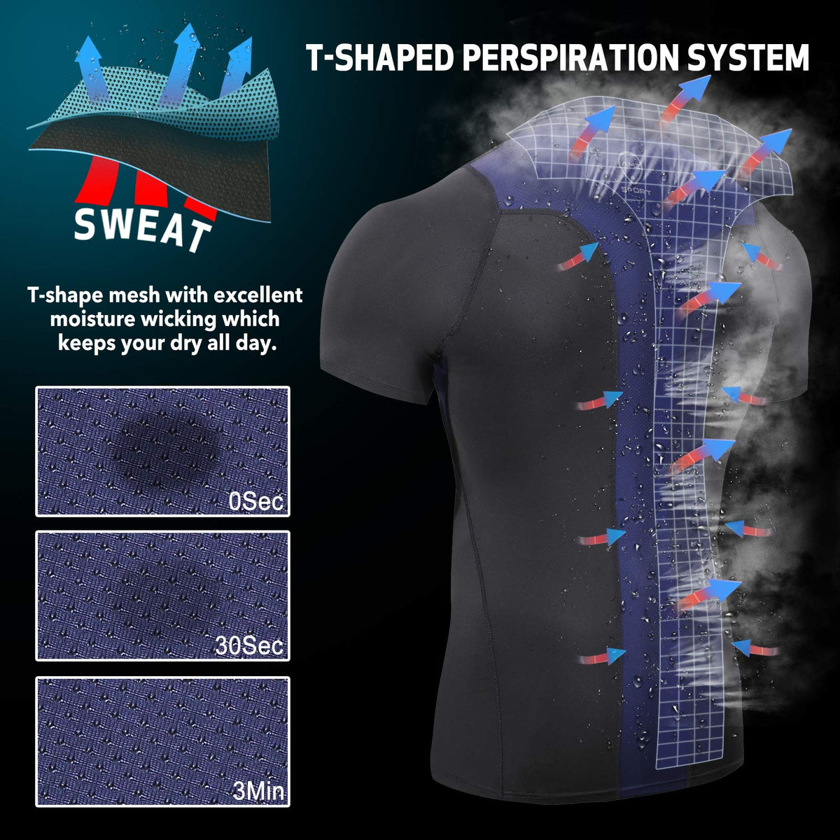 AMZSPORT Men's Breathable Compression Shirt, Short Sleeve