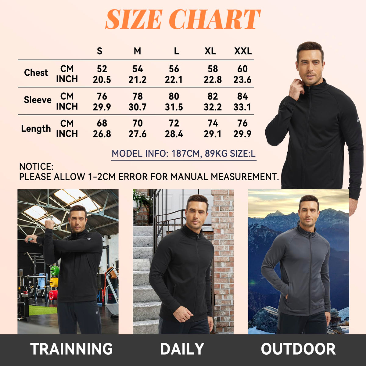 AMZSPORT Men's Microfleece Running Jacket with Zip Pockets