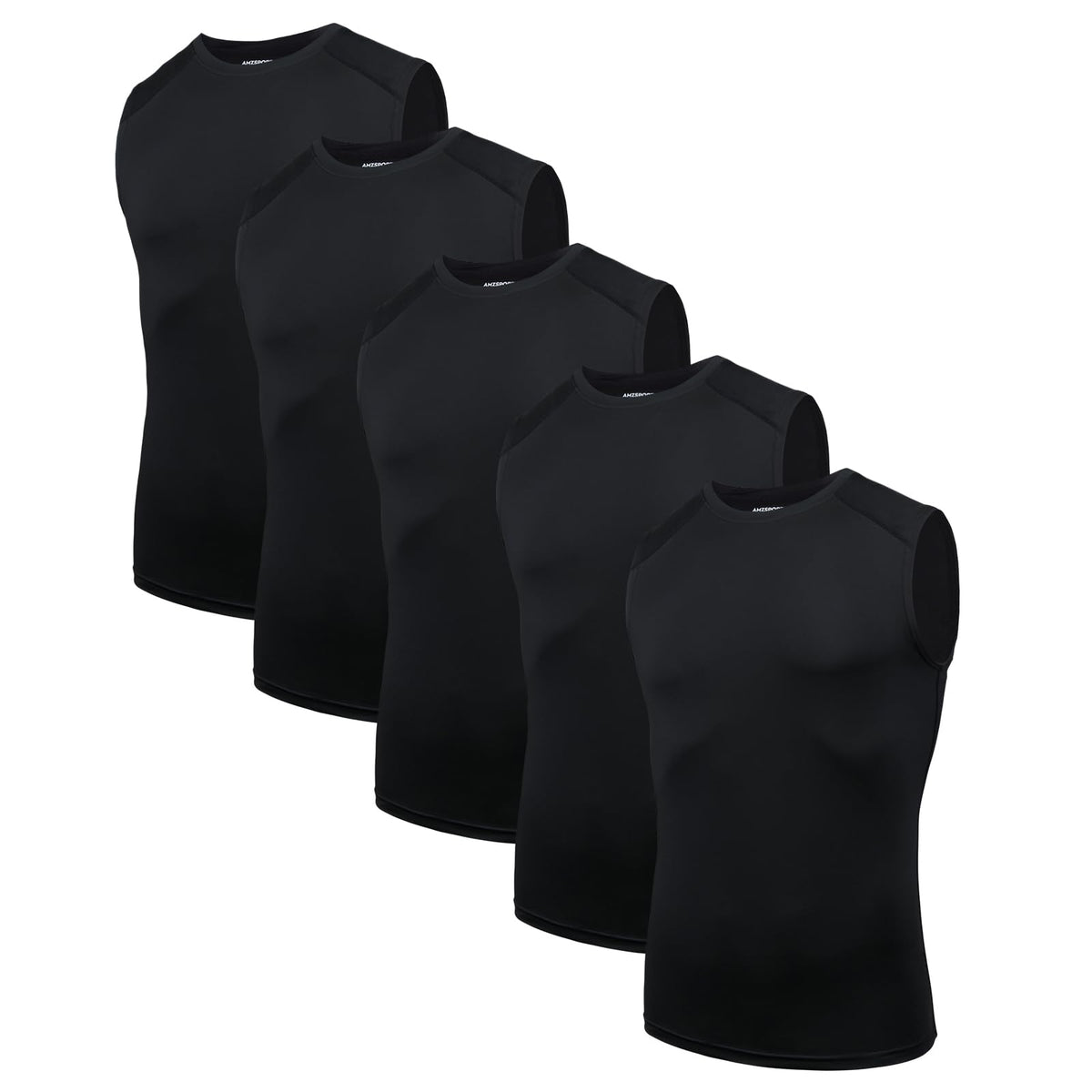 AMZSPORT Men's 5-Pack Sleeveless Compression Tank Top Gym Running
