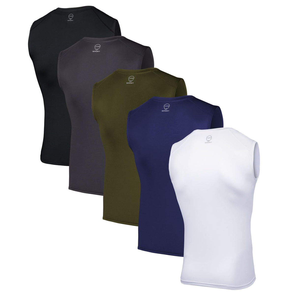 AMZSPORT Men's 5-Pack Sleeveless Compression Tank Top Gym Running