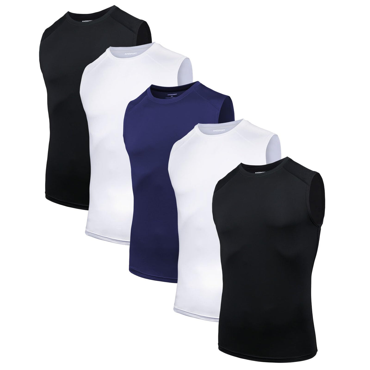 AMZSPORT Men's 5-Pack Sleeveless Compression Tank Top Gym Running
