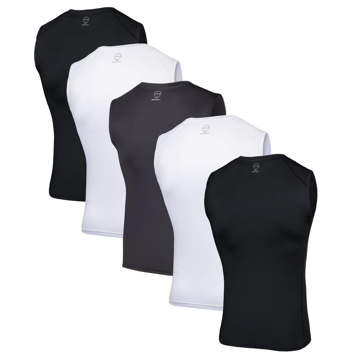 AMZSPORT Men's 5-Pack Sleeveless Compression Tank Top Gym Running