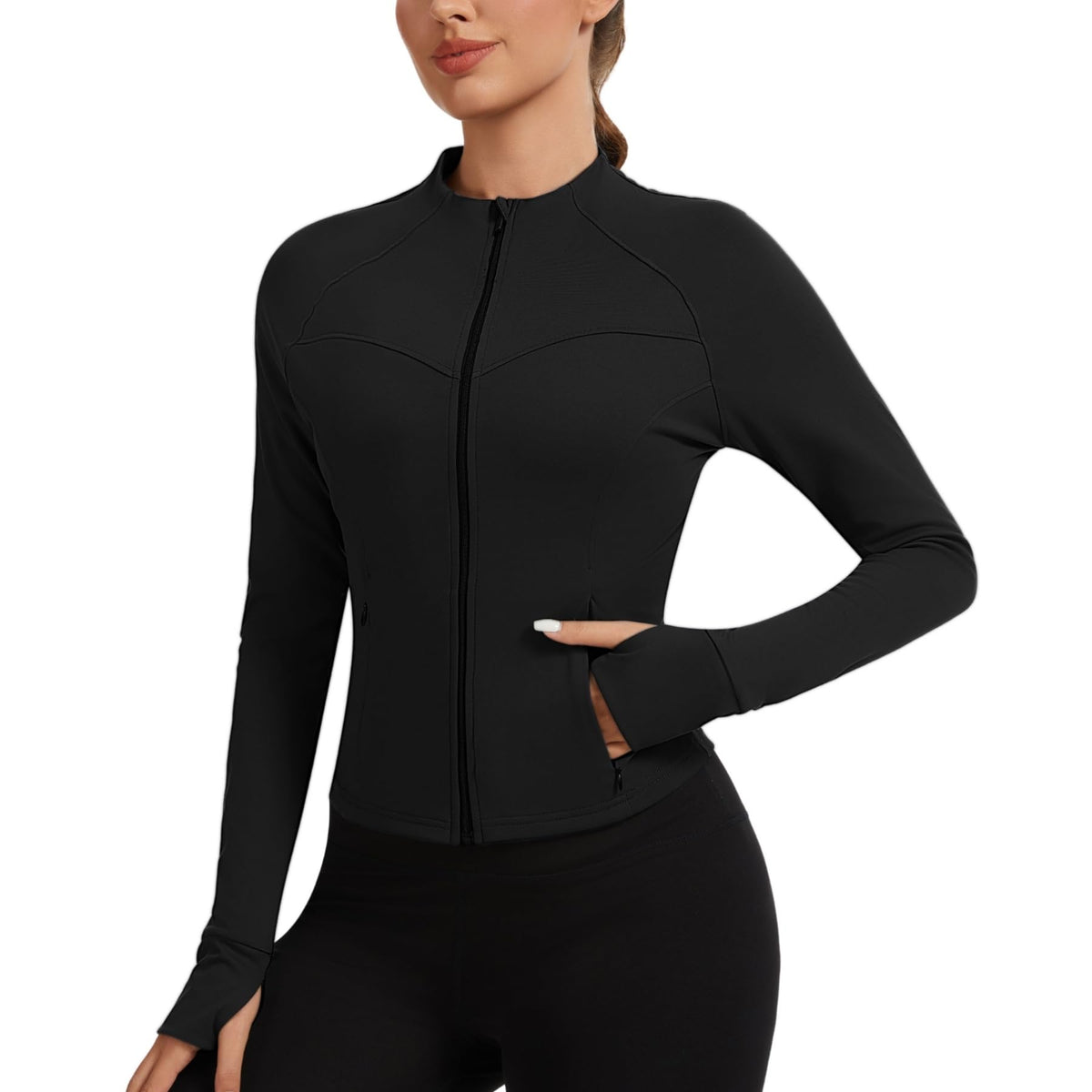 AMZSPORT Women's Running Jacket Slim Fit Training Top Yoga Gym Sport
