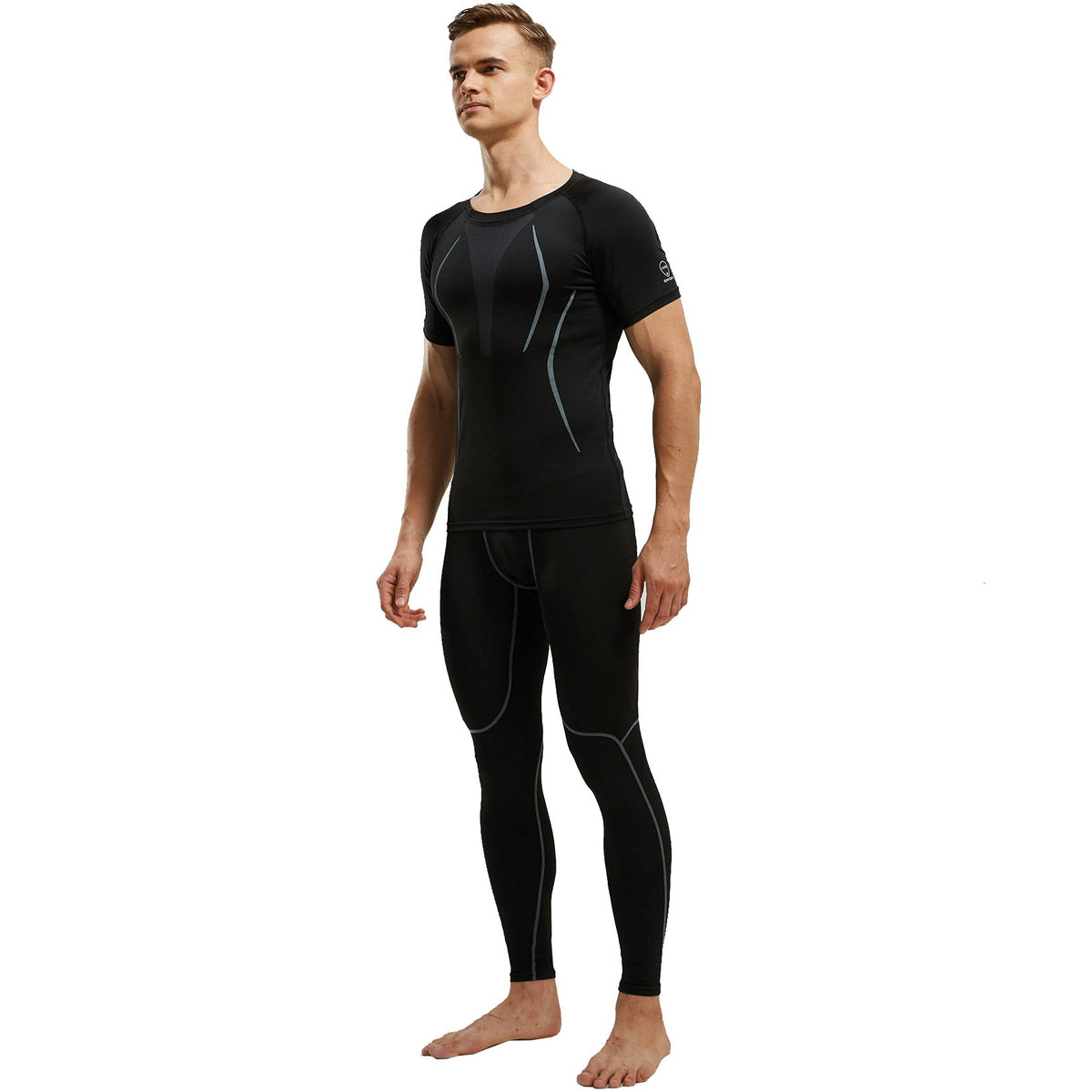 AMZSPORT Men's Short Sleeve Compression Shirt Quick-Dry Running Top