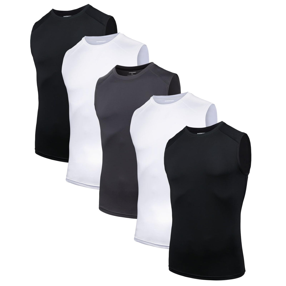 AMZSPORT Men's 5-Pack Sleeveless Compression Tank Top Gym Running