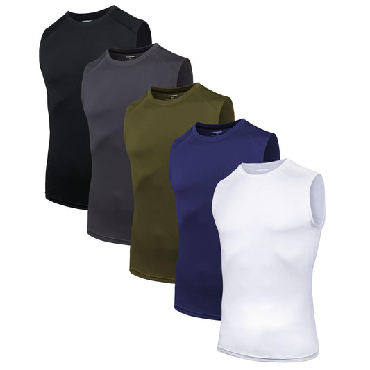AMZSPORT Men's 5-Pack Sleeveless Compression Tank Top Gym Running