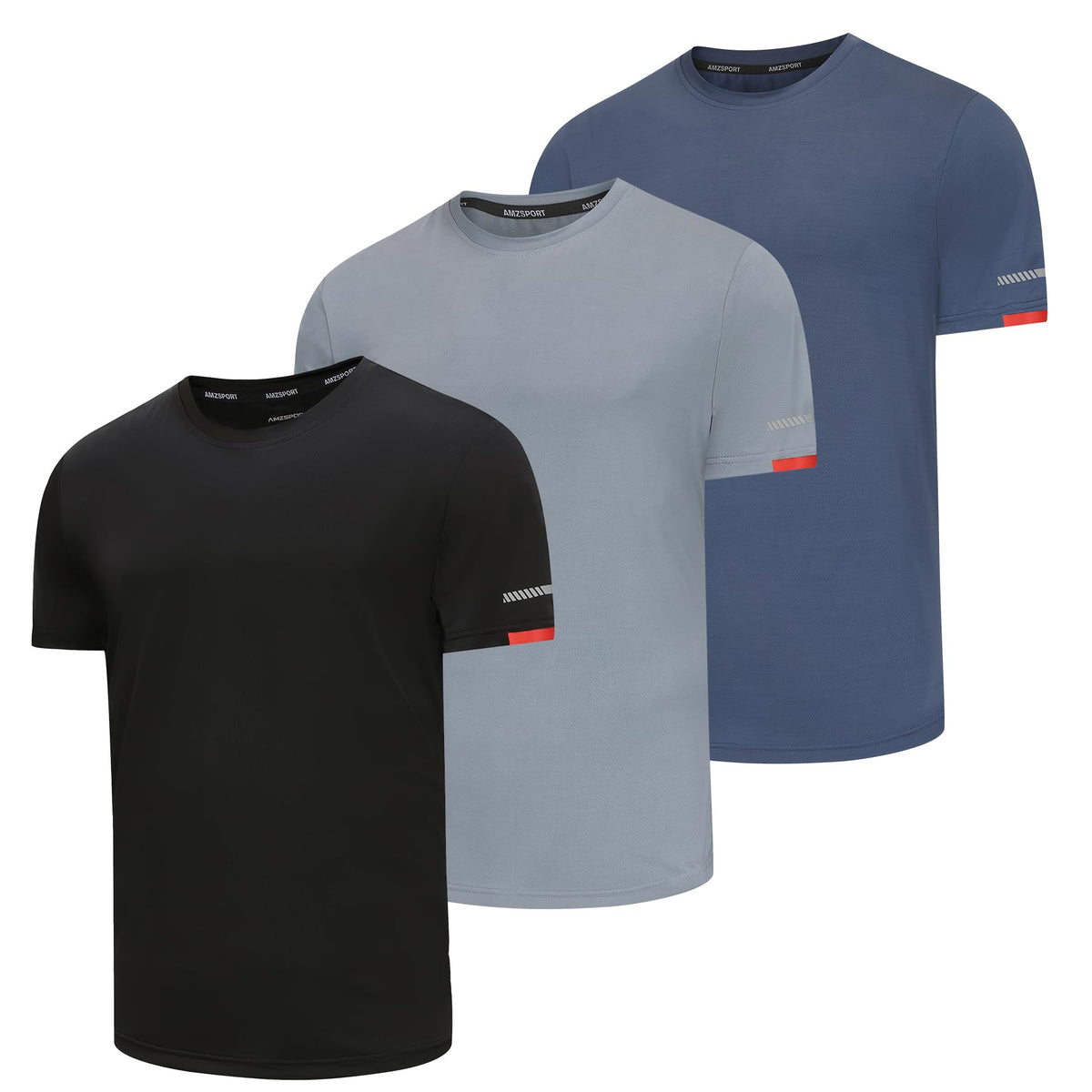 AMZSPORT Herren Sport T-Shirts, 3/5er-Pack Atmungsaktive & Schnelltrocknende Mesh Kurzarmshirts für Laufen, Training & Fitness