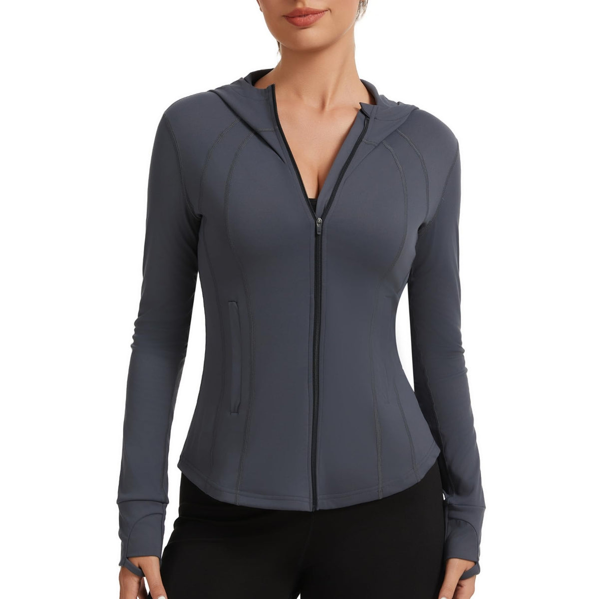 AMZSPORT Women's Running Jacket Slim Fit Training Top Yoga Gym Sport