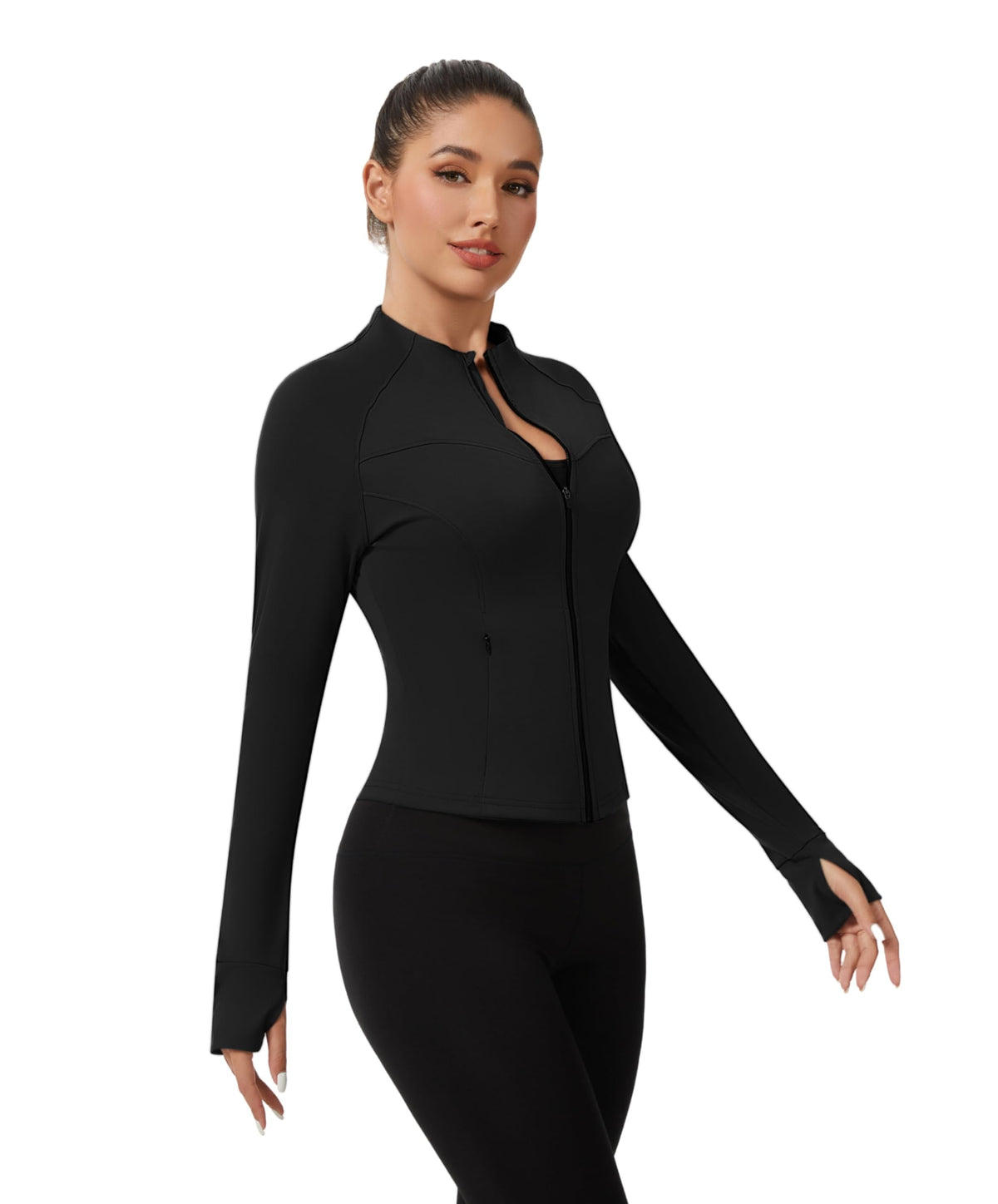 AMZSPORT Women's Running Jacket Slim Fit Training Top Yoga Gym Sport