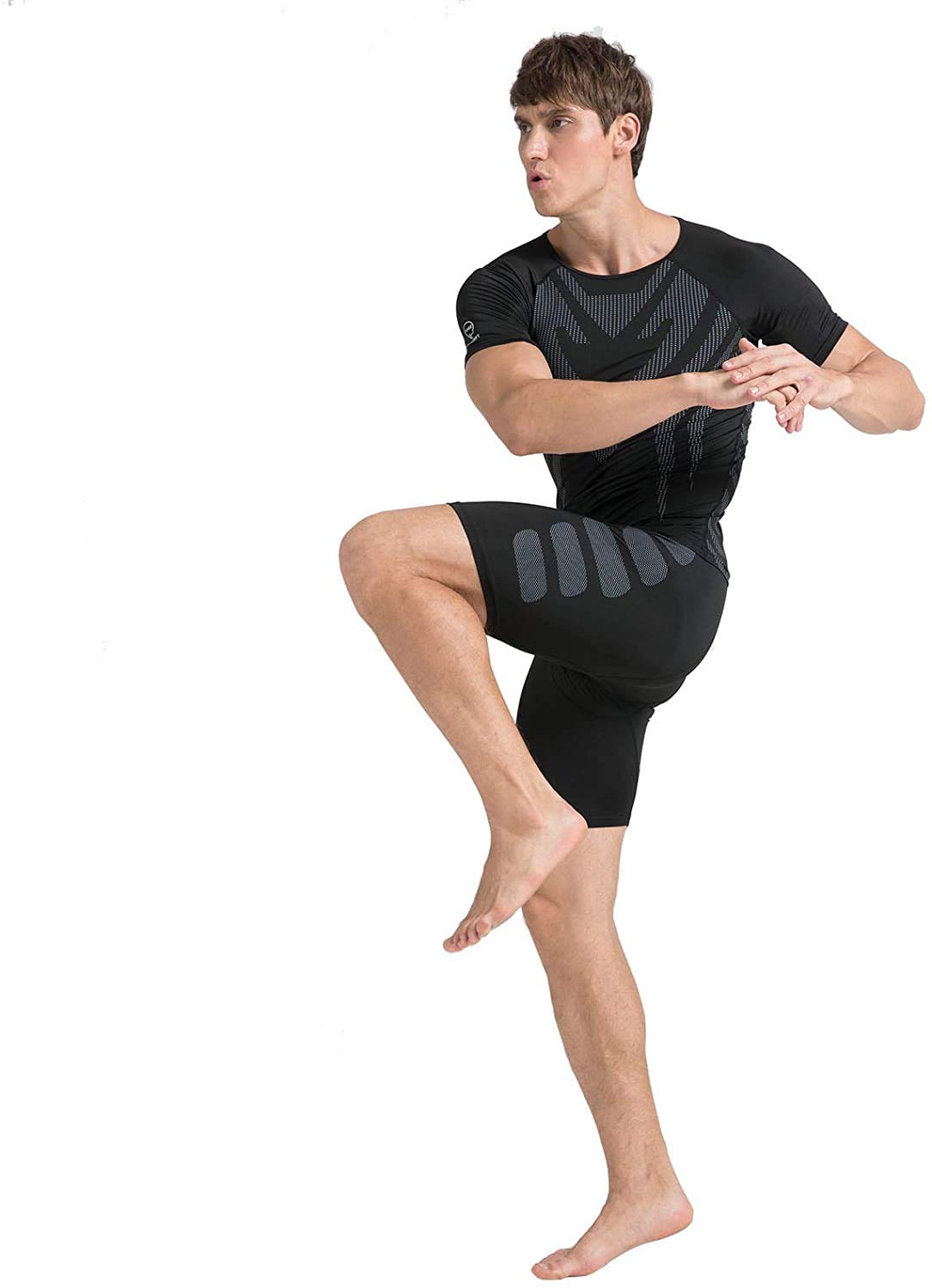 AMZSPORT Men's Short Sleeve Compression Shirt Quick-Dry Running