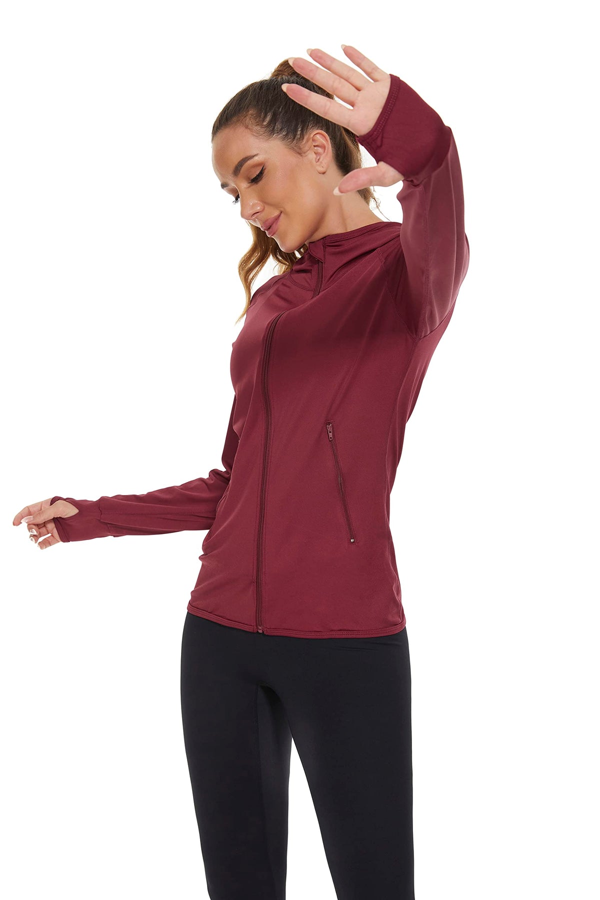AMZSPORT Women's Running Jacket Long Sleeve Sports Zip-Up