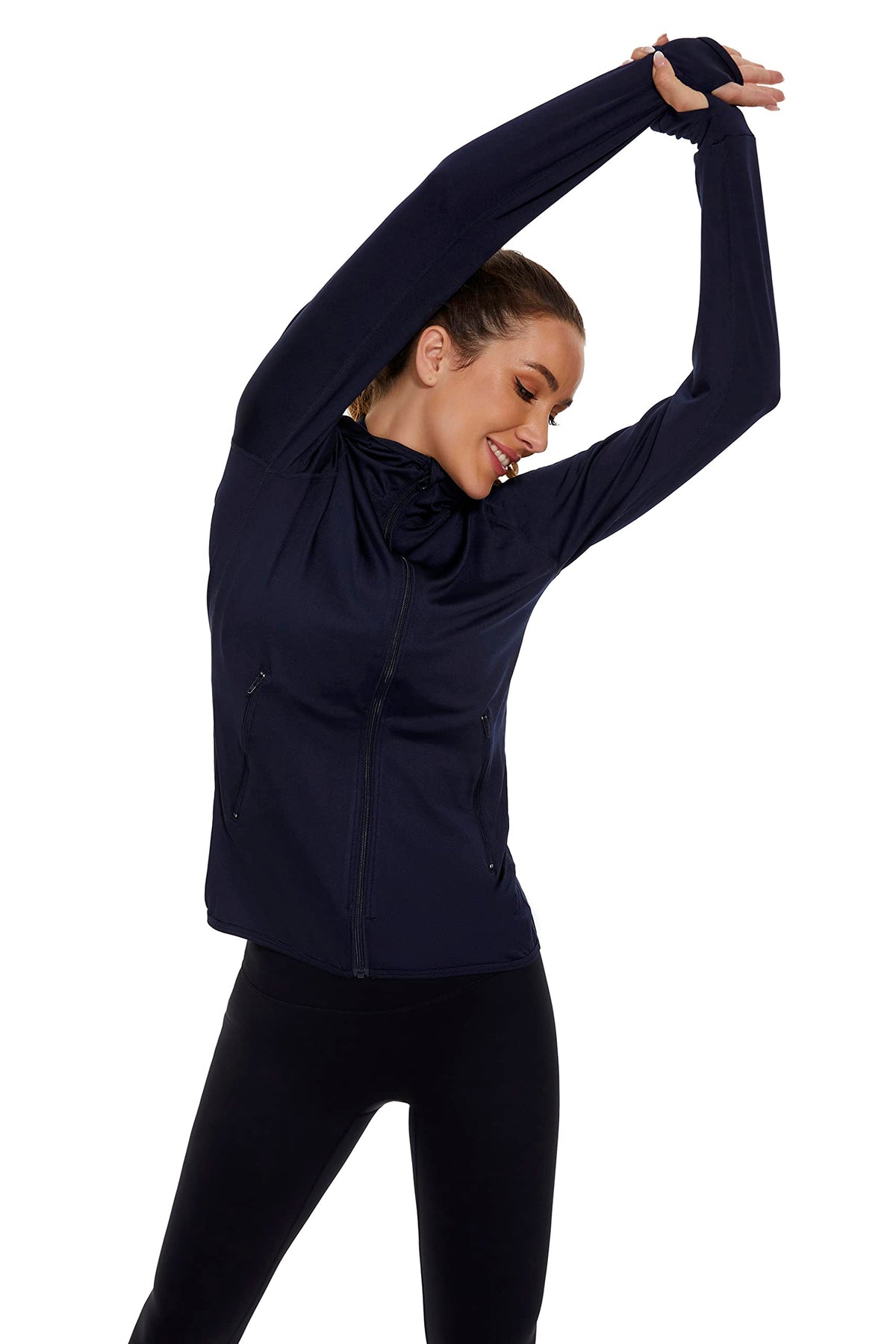 AMZSPORT Women's Running Jacket Long Sleeve Sports Zip-Up