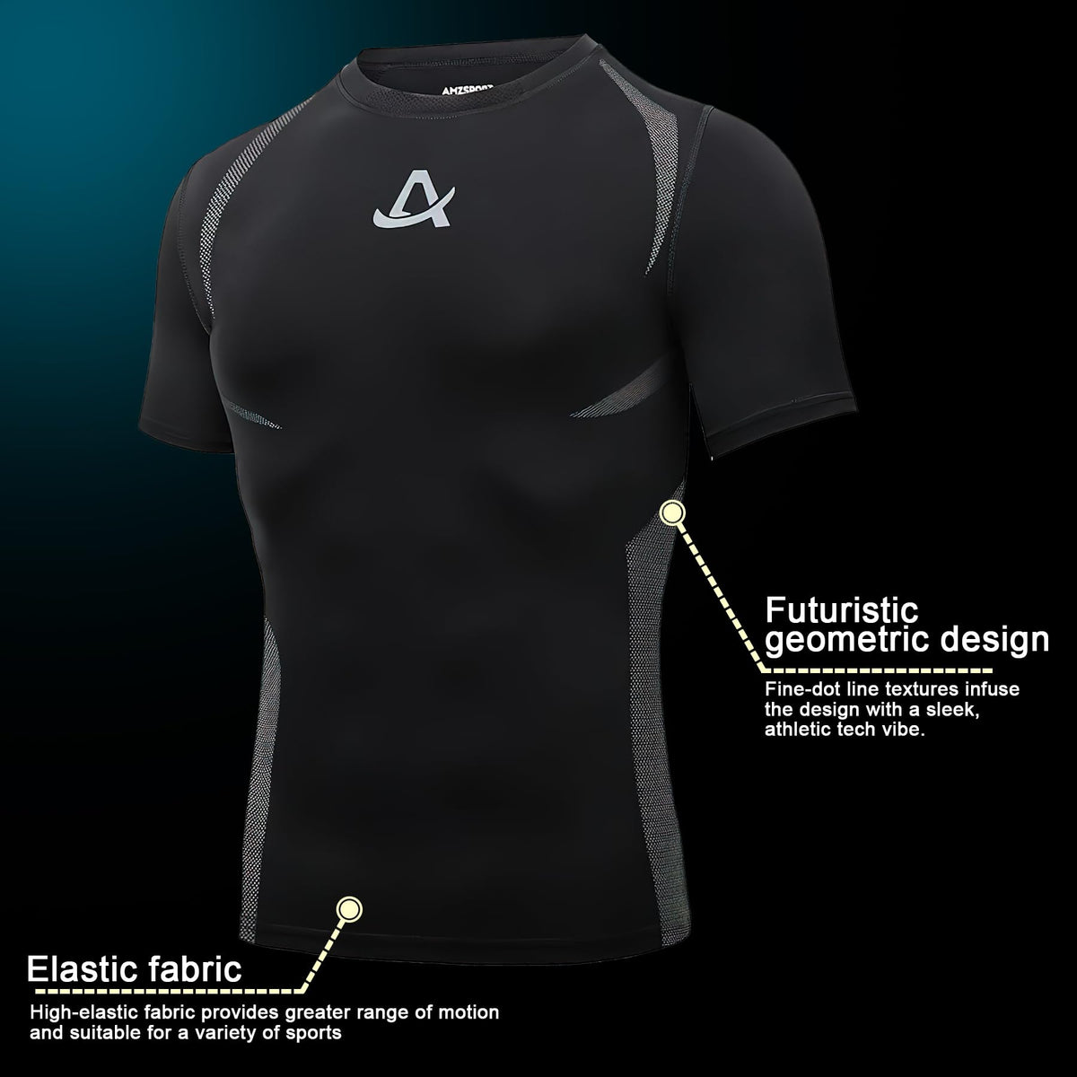 AMZSPORT Men's Short Sleeve Compression Shirt Quick-Dry Running Top