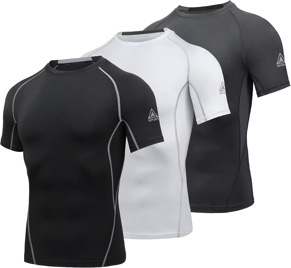 AMZSPORT Men's Short Sleeve Compression Shirt, Cool Dry Running Top