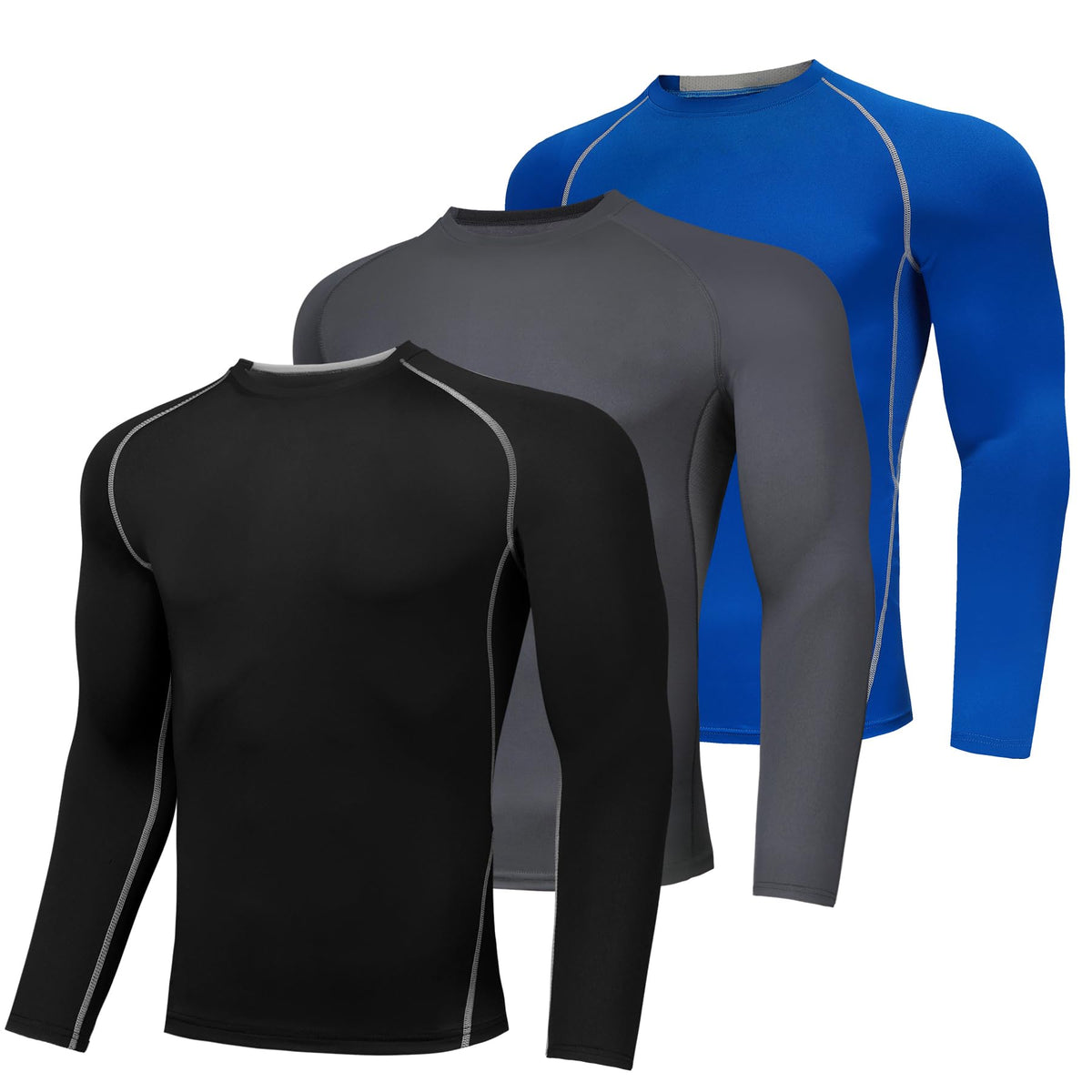 AMZSPORT Men's Long Sleeve Compression Running Shirt Quick Dry