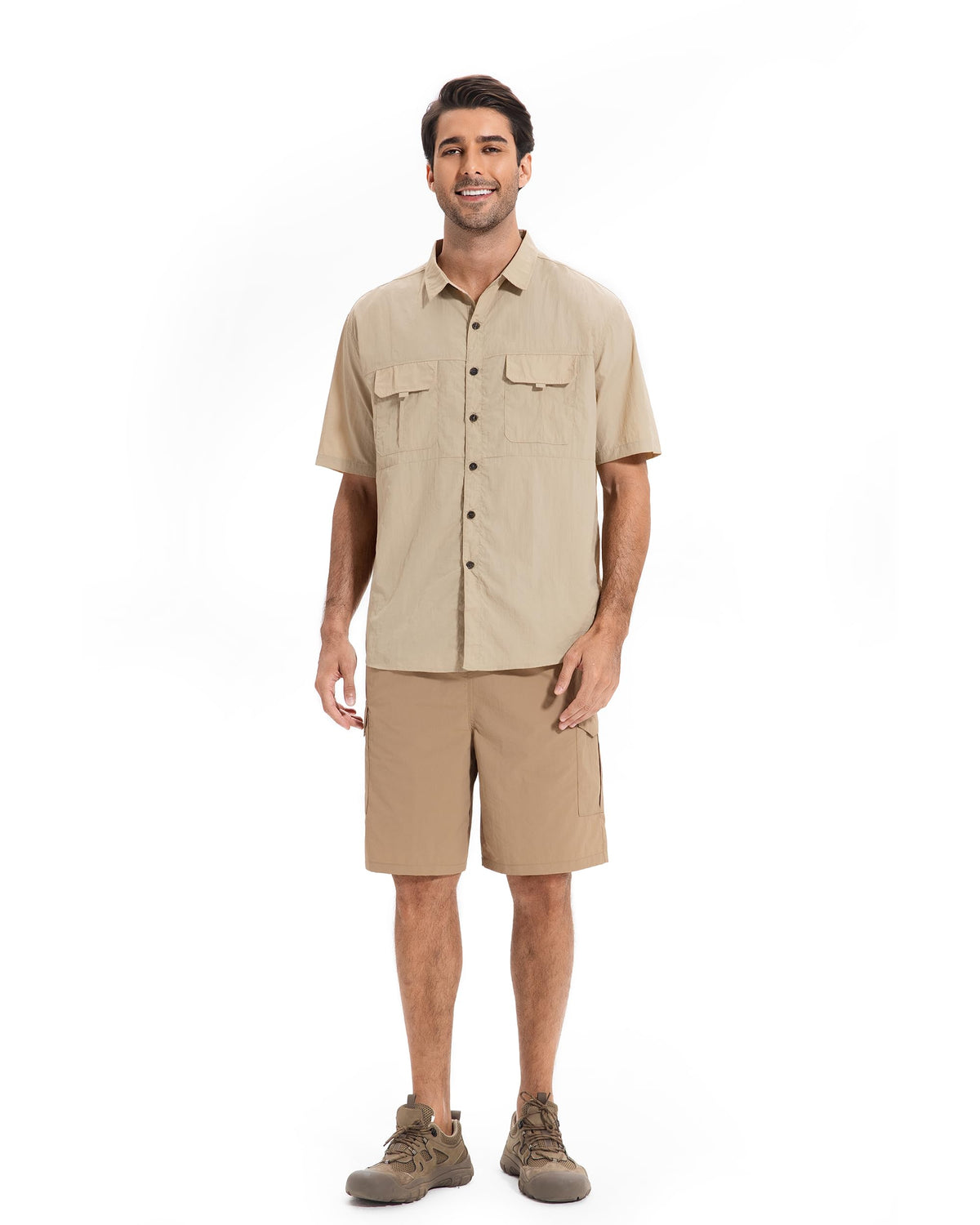 AMZSPORT Men's Quick-Dry Short Sleeve Button Shirt with Pockets