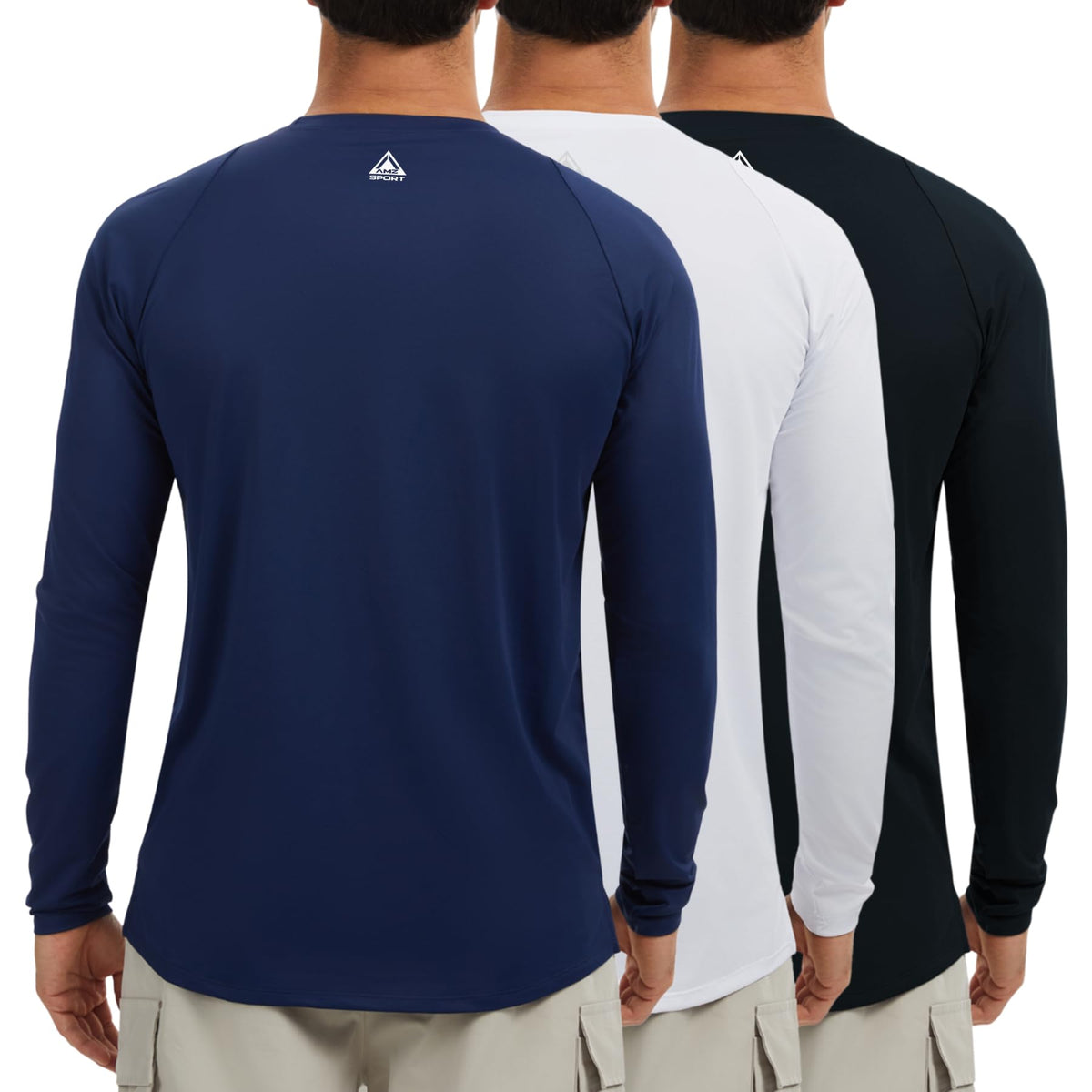 AMZSPORT Men's 3-Pack UPF 50+ Long Sleeve Sun Protection Shirt