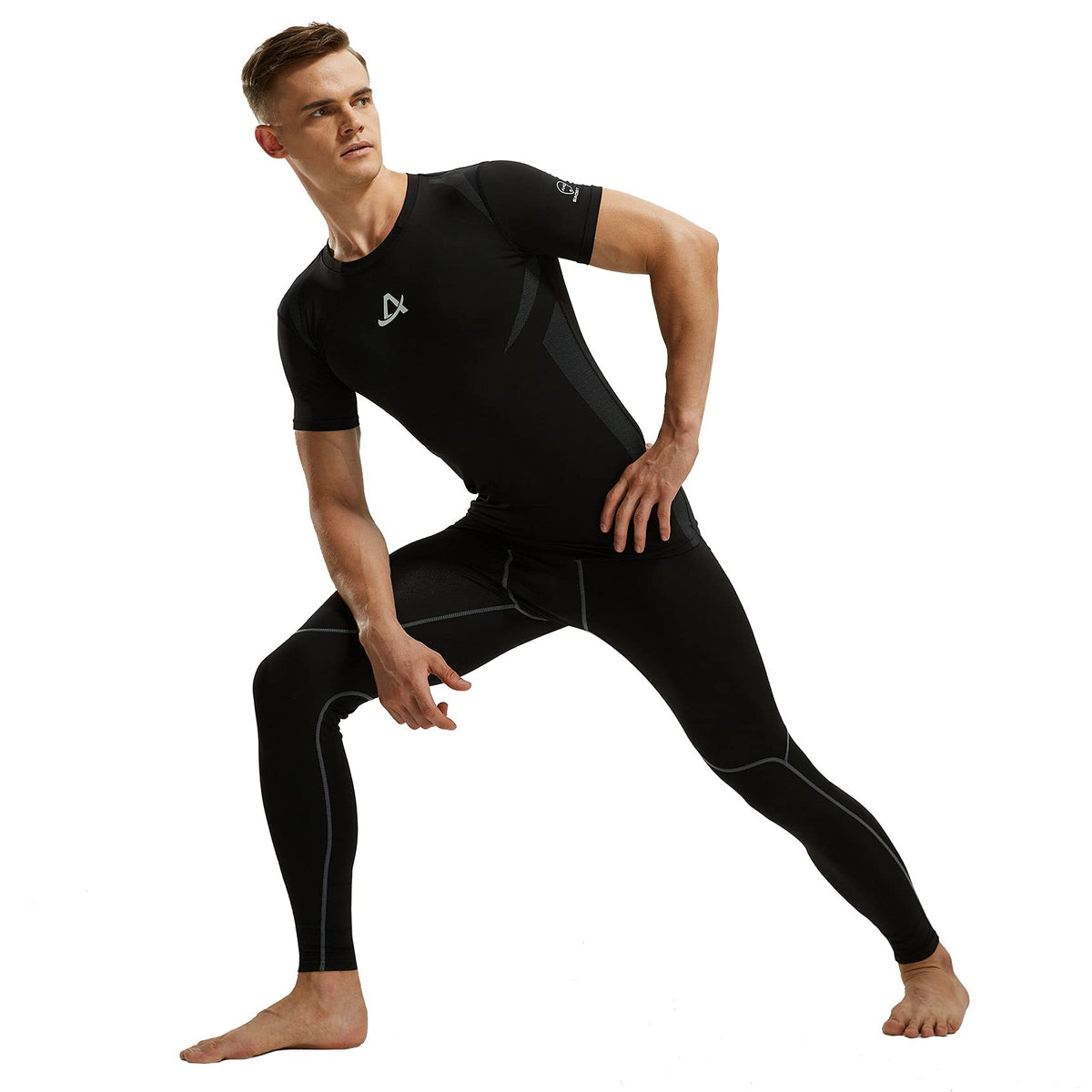 AMZSPORT Men's Short Sleeve Compression Shirt Quick-Dry Running Top