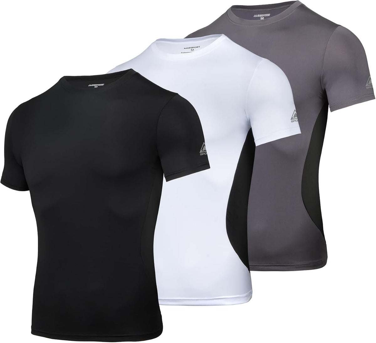AMZSPORT Men's Short Sleeve Compression Shirt, Cool Dry Running Top