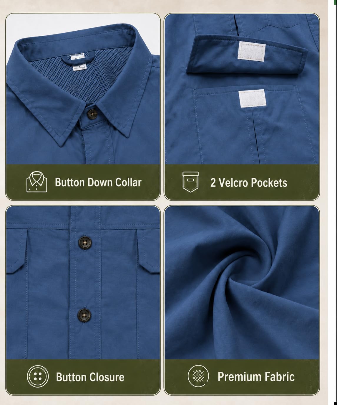 AMZSPORT Men's Quick-Dry Short Sleeve Button Shirt with Pockets