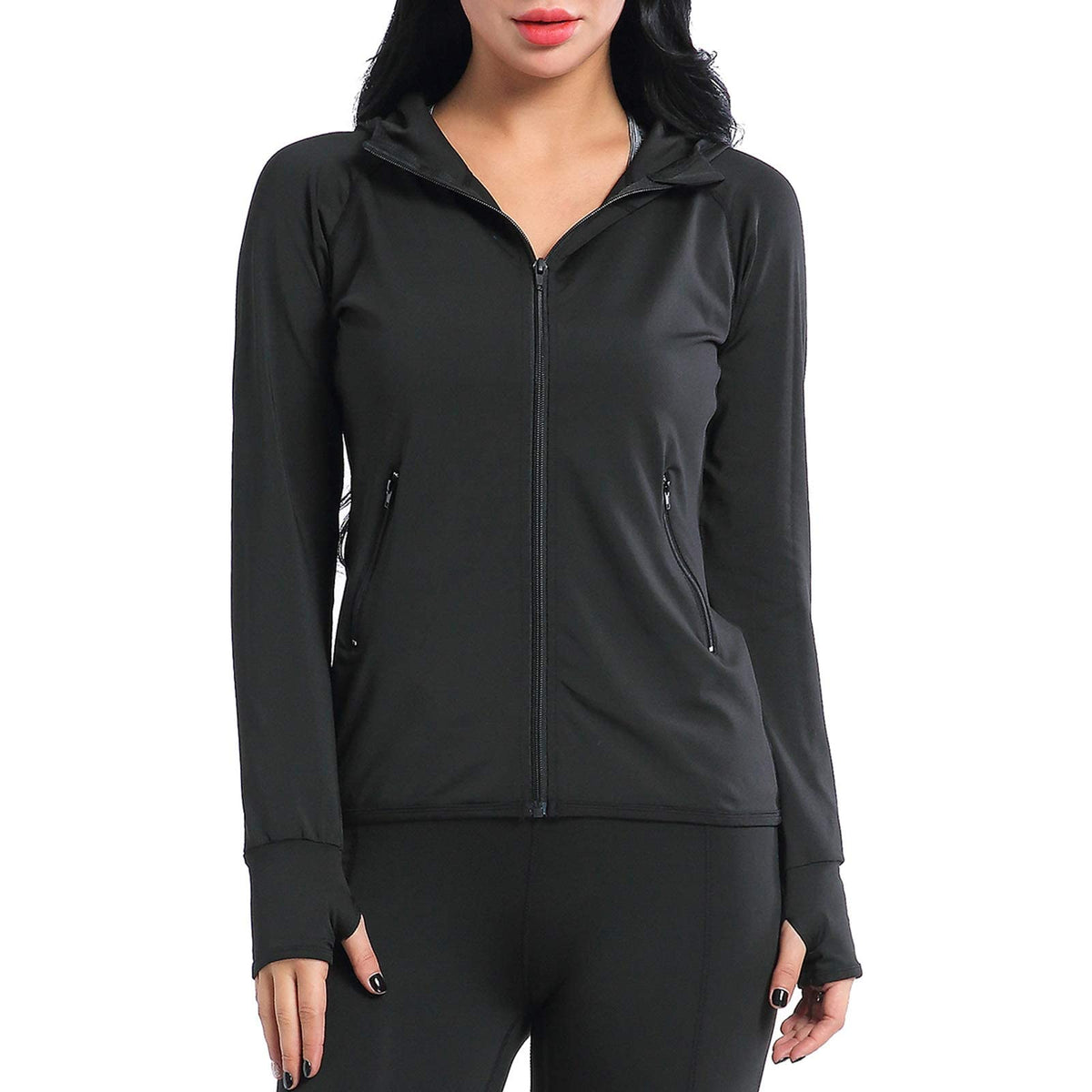 AMZSPORT Women's Running Jacket Long Sleeve Sports Zip-Up