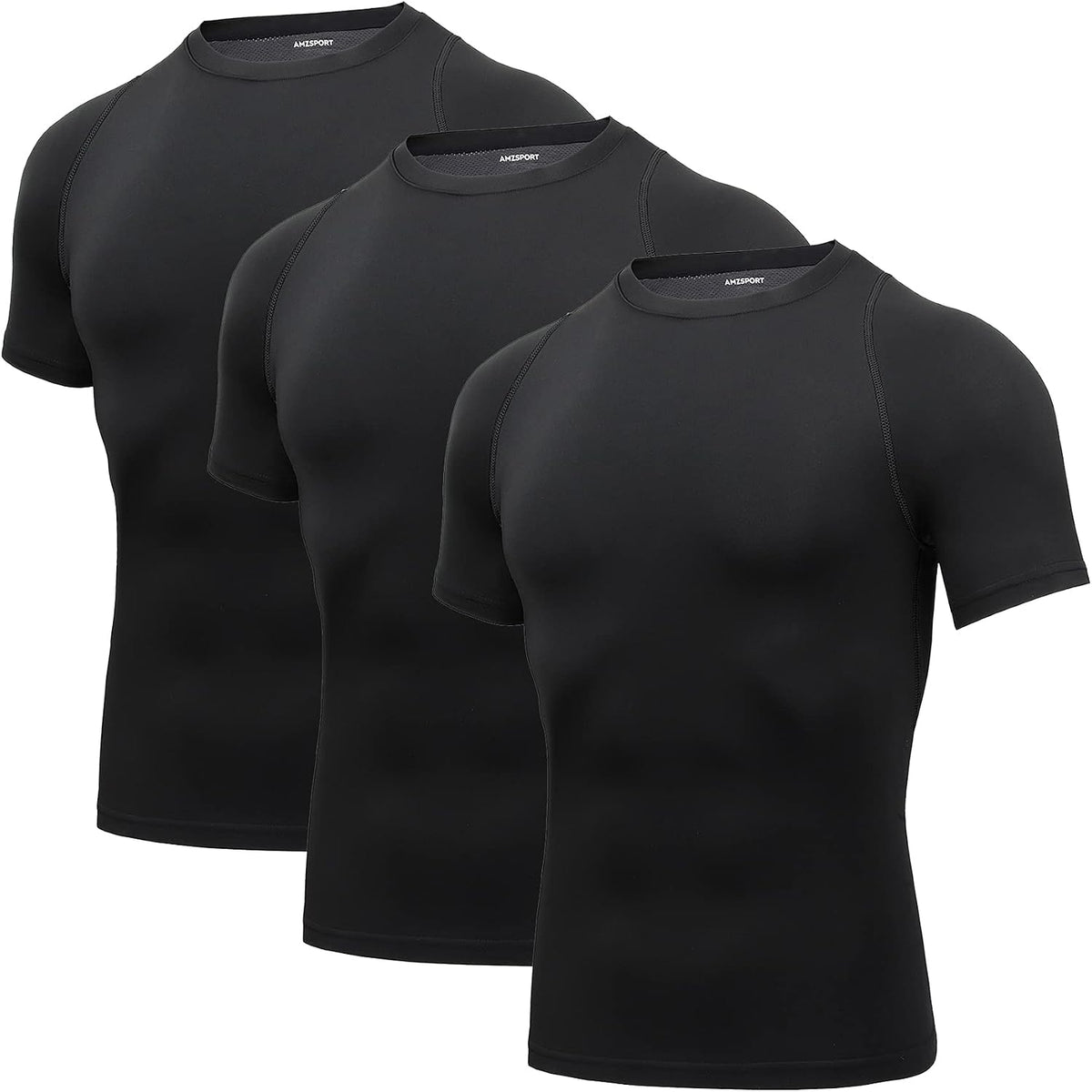 AMZSPORT Men's Short Sleeve Compression Shirt, Cool Dry Running Top