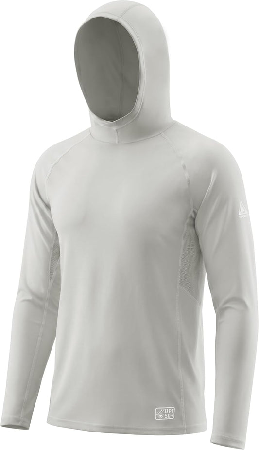 AMZSPORT Men's UPF 50+ UV Protection Hoodie with Thumb Holes, Fishing