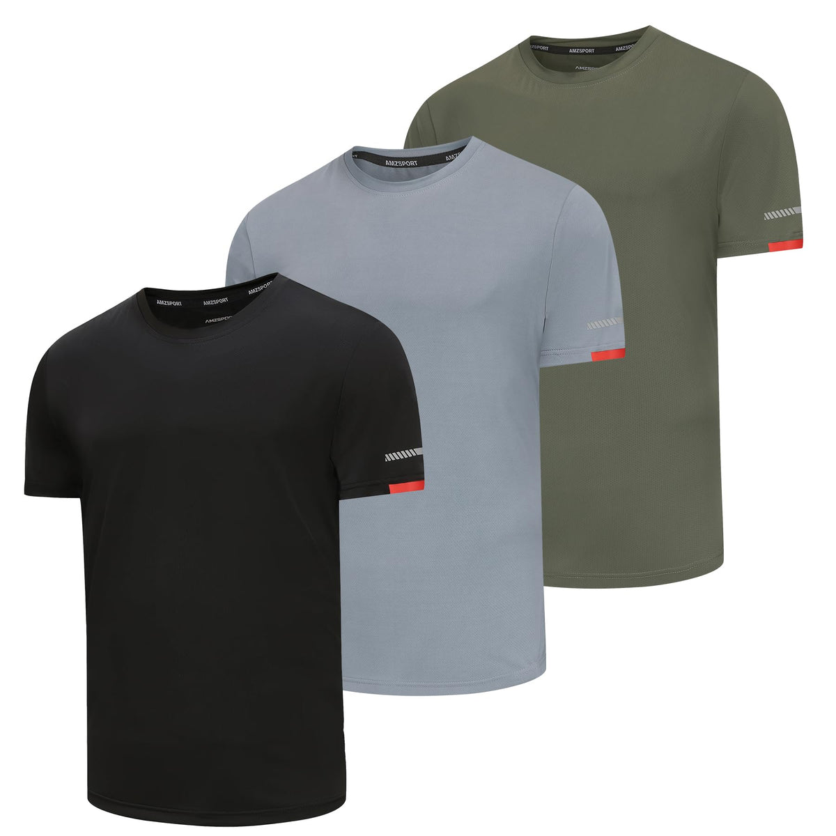 AMZSPORT Herren Sport T-Shirts, 3/5er-Pack Atmungsaktive & Schnelltrocknende Mesh Kurzarmshirts für Laufen, Training & Fitness