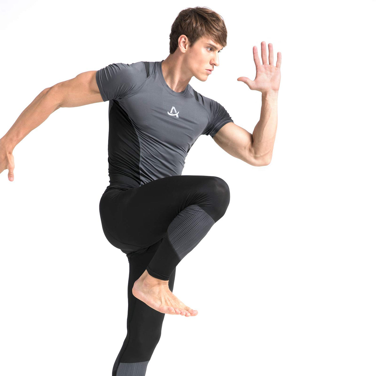 AMZSPORT Men's Short Sleeve Compression Shirt Quick-Dry Running