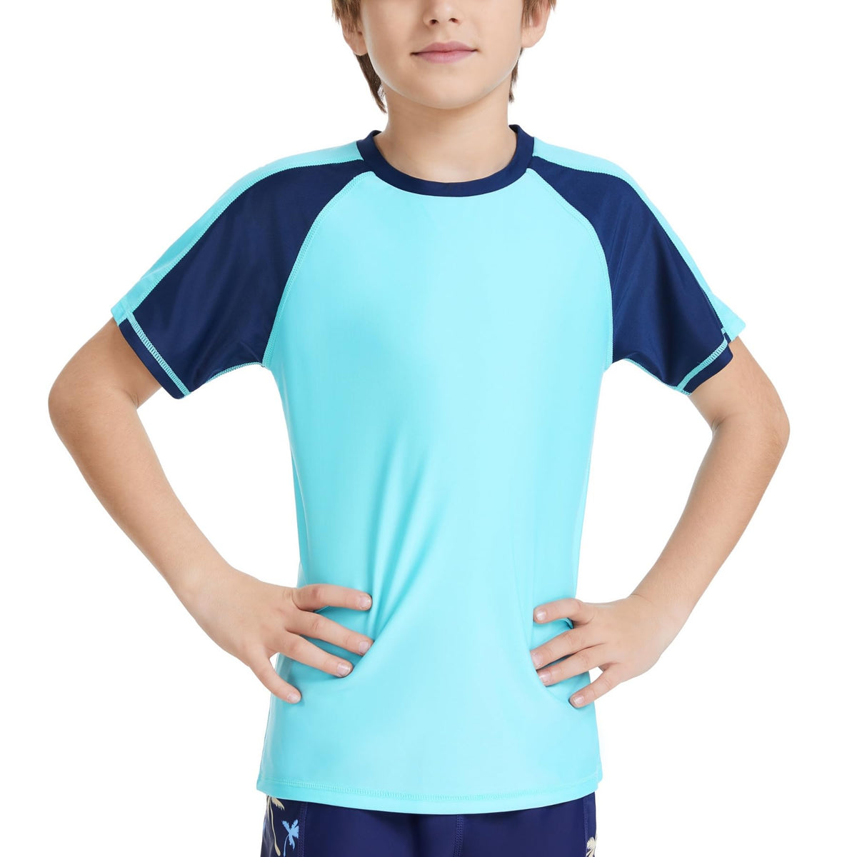 AMZSPORT Kids UPF 50+ Short Sleeve Swim Shirt