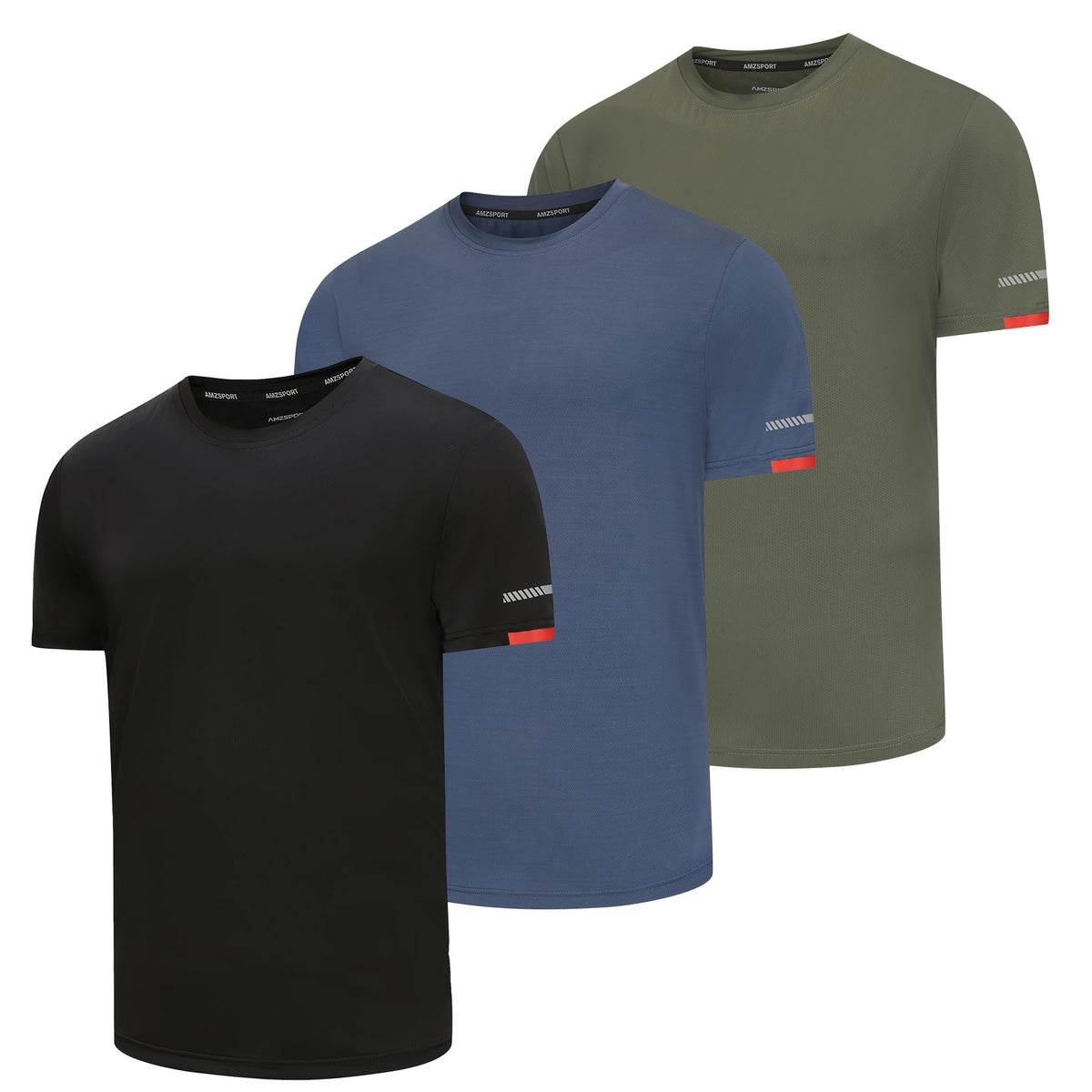AMZSPORT Herren Sport T-Shirts, 3/5er-Pack Atmungsaktive & Schnelltrocknende Mesh Kurzarmshirts für Laufen, Training & Fitness