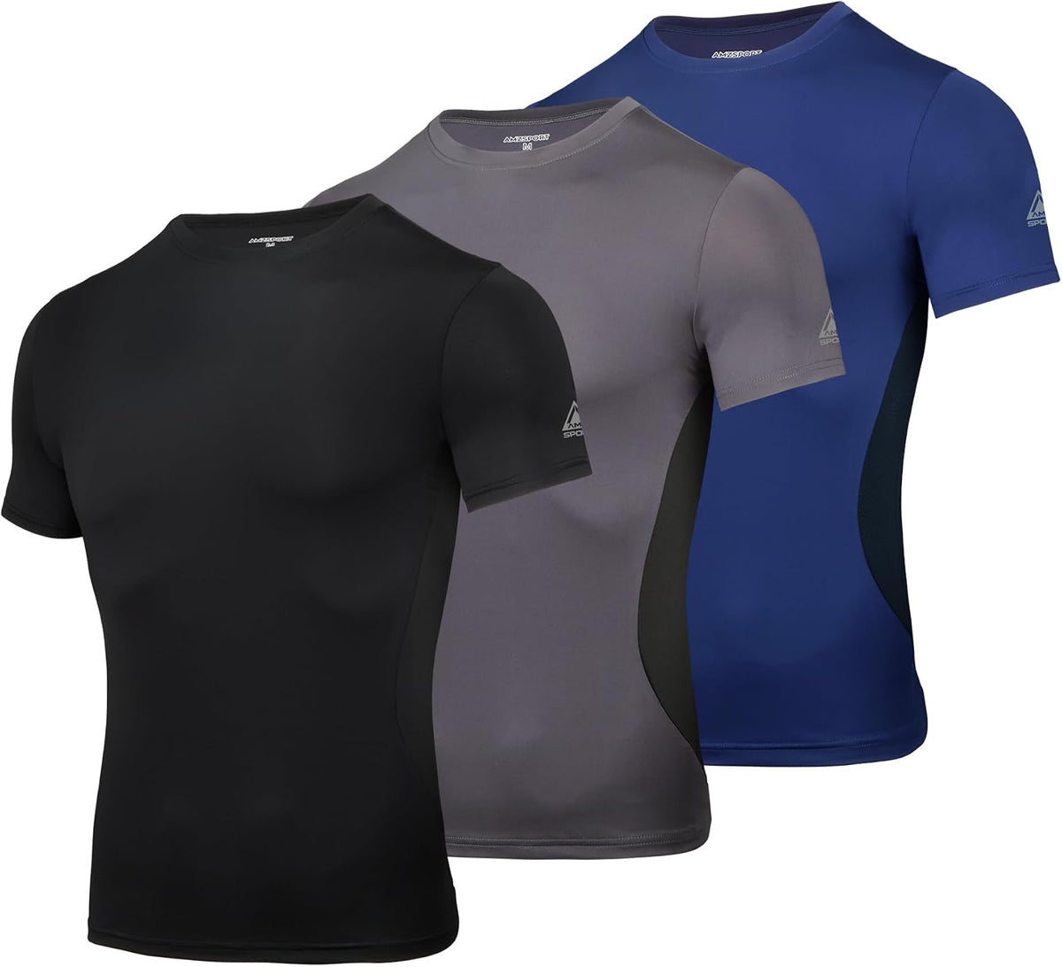 AMZSPORT Men's Short Sleeve Compression Shirt, Cool Dry Running Top