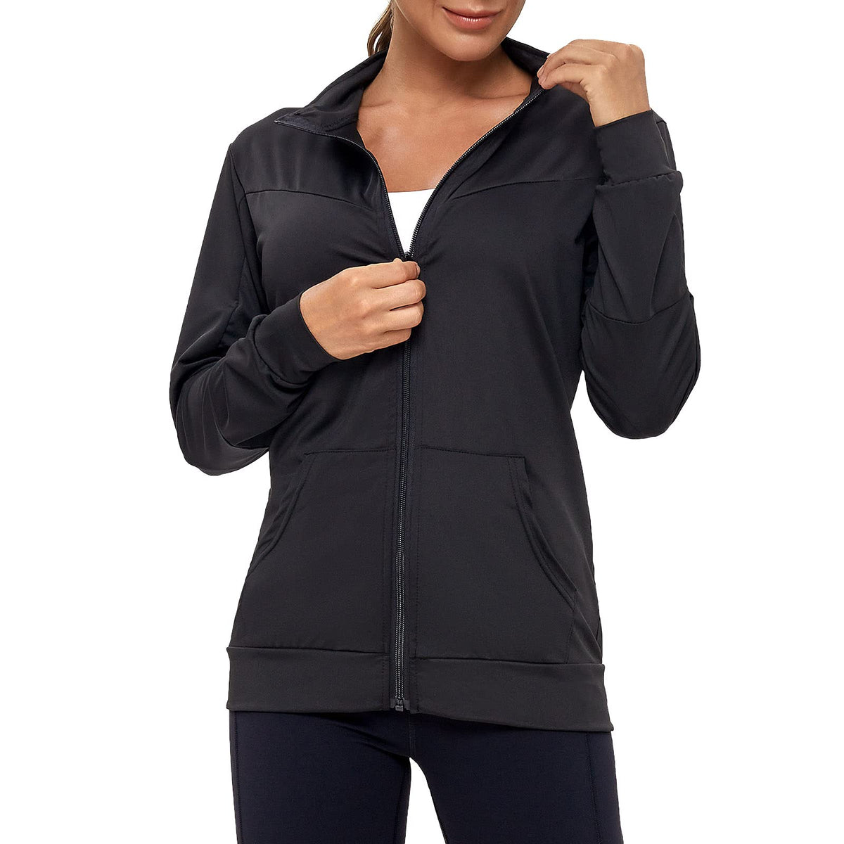 AMZSPORT Women's Running Jacket Long Sleeve with Pockets
