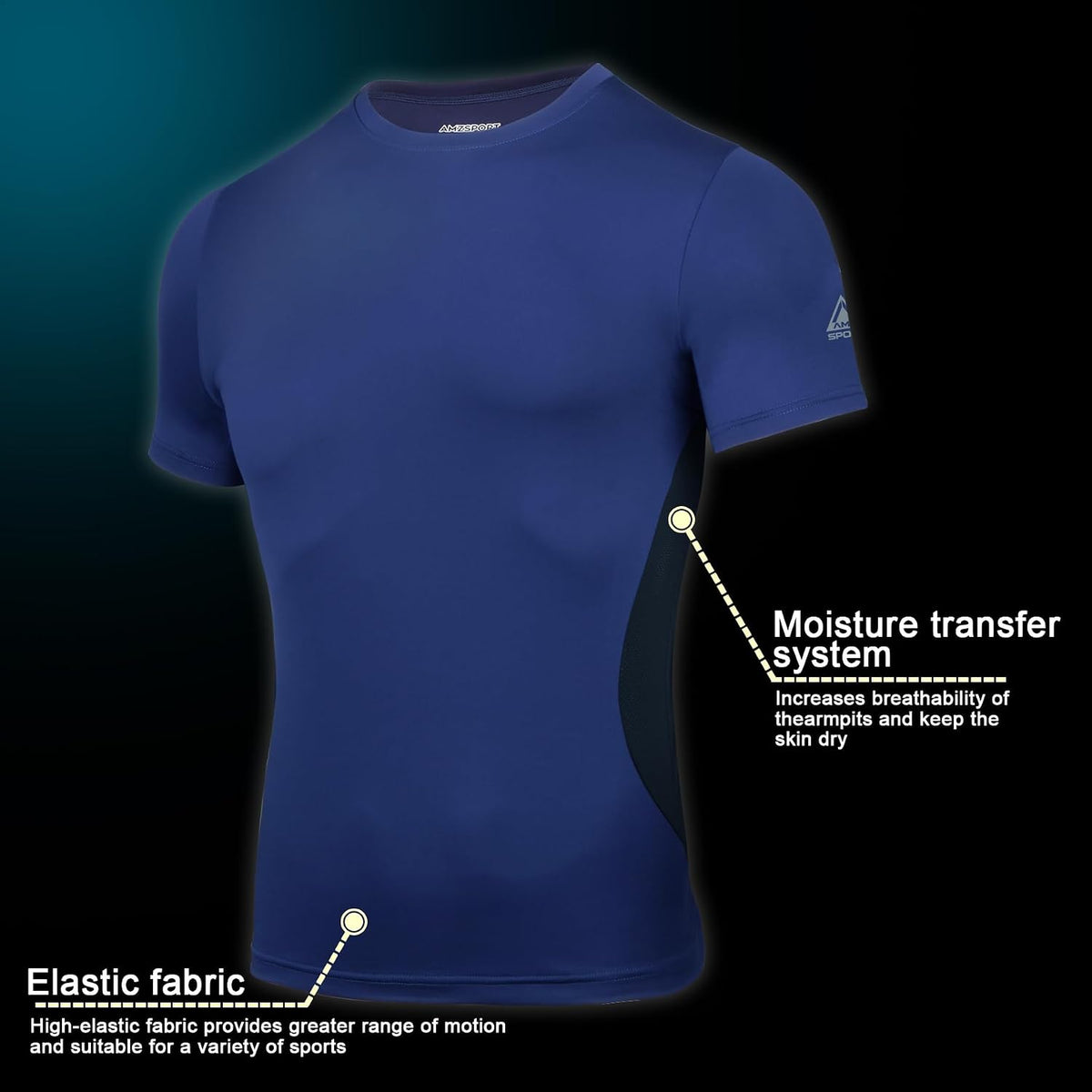AMZSPORT Men's Short Sleeve Compression Shirt, Cool Dry Running Top