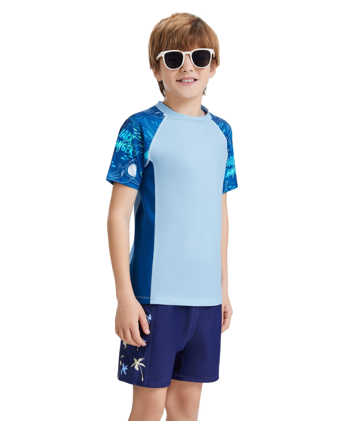 AMZSPORT Kids UPF 50+ Short Sleeve Swim Shirt