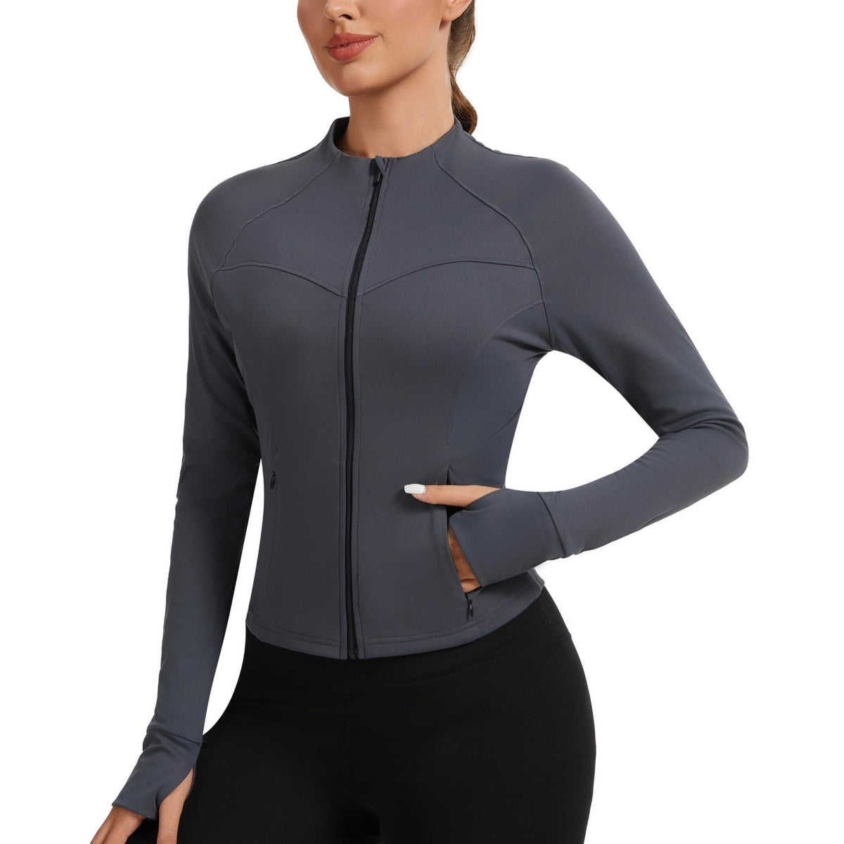 AMZSPORT Women's Running Jacket Slim Fit Training Top Yoga Gym Sport
