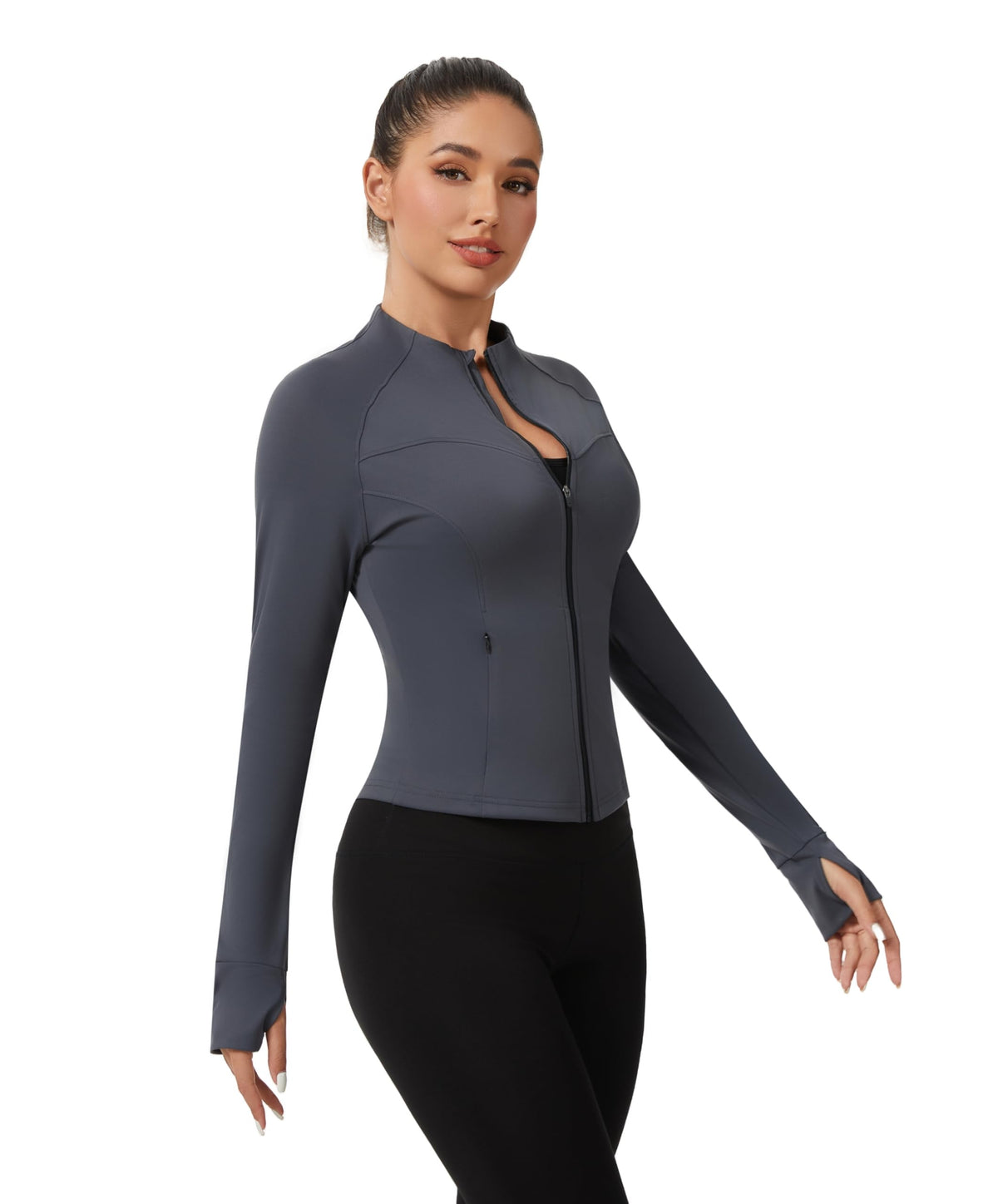 AMZSPORT Women's Running Jacket Slim Fit Training Top Yoga Gym Sport