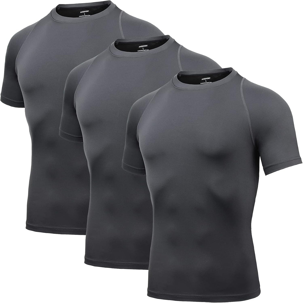 AMZSPORT Men's Short Sleeve Compression Shirt, Cool Dry Running Top