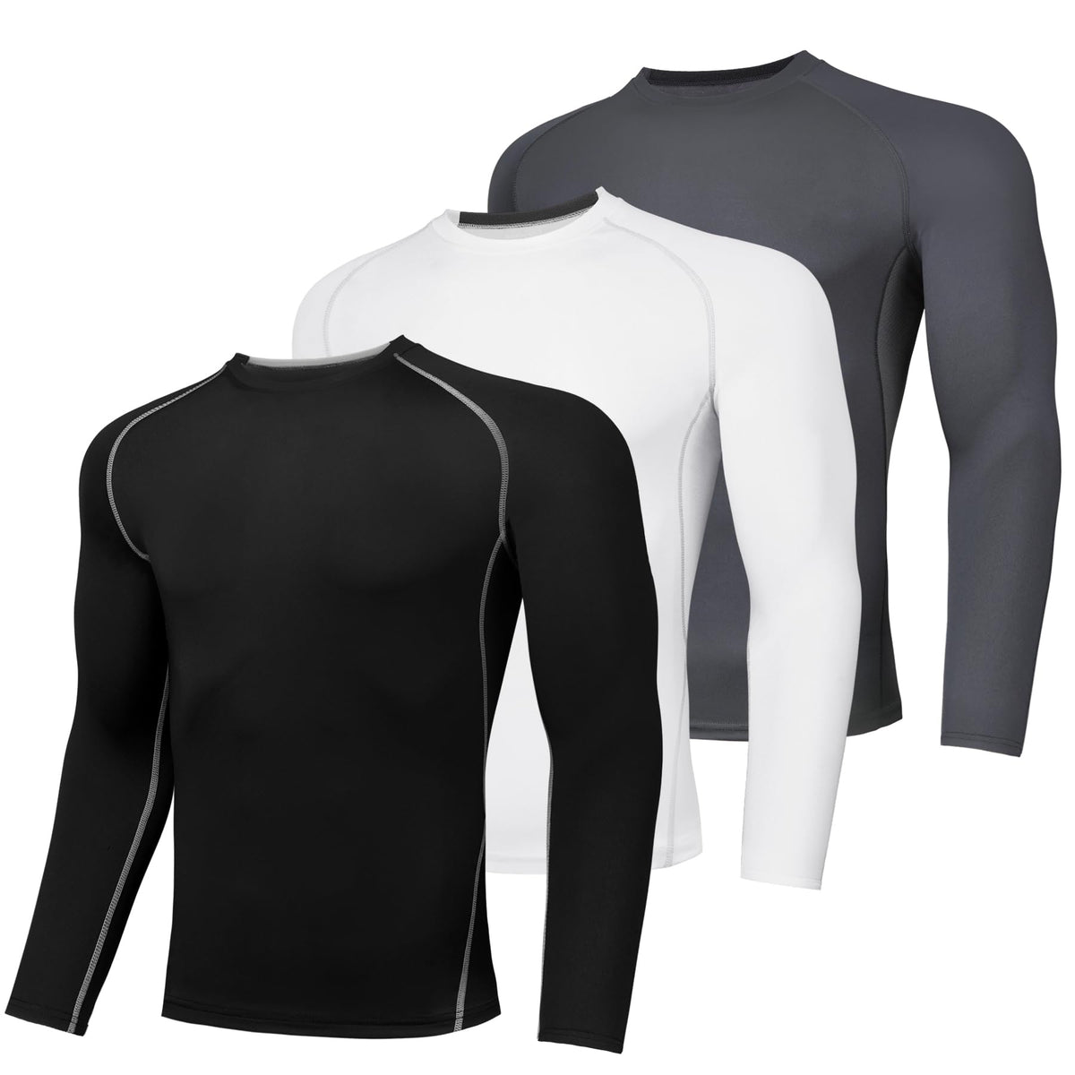 AMZSPORT Men's Long Sleeve Compression Running Shirt Quick Dry