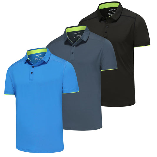 AMZSPORT 3 Pack MEN Poloshirt Basic  Polo T Shirt Slim Fit Golf