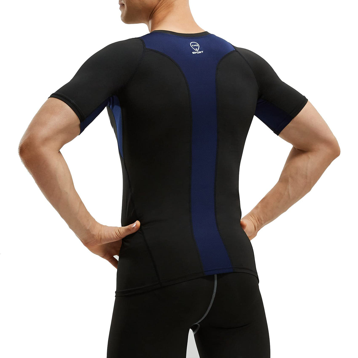 AMZSPORT Men's Breathable Compression Shirt, Short Sleeve
