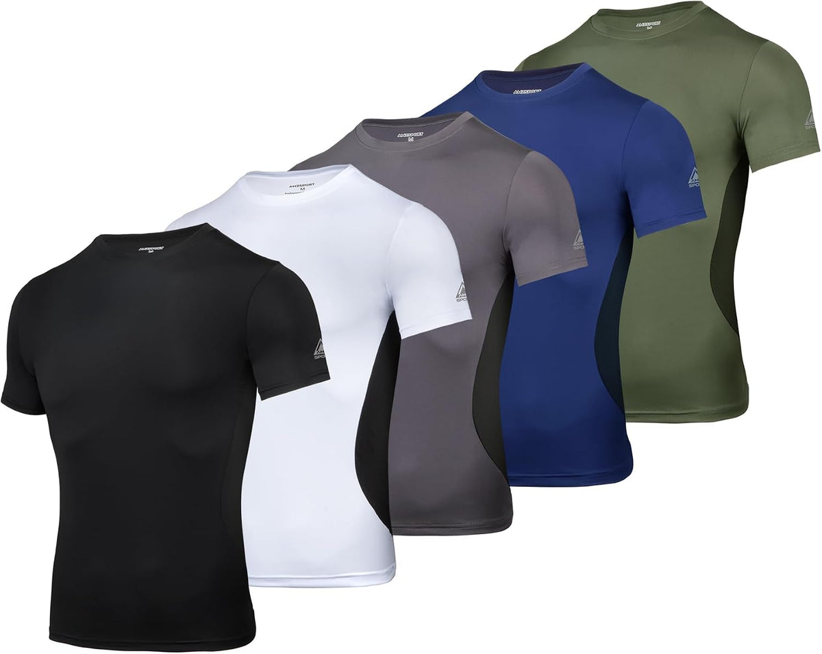 AMZSPORT Men's Short Sleeve Compression Shirt, Cool Dry Running Top