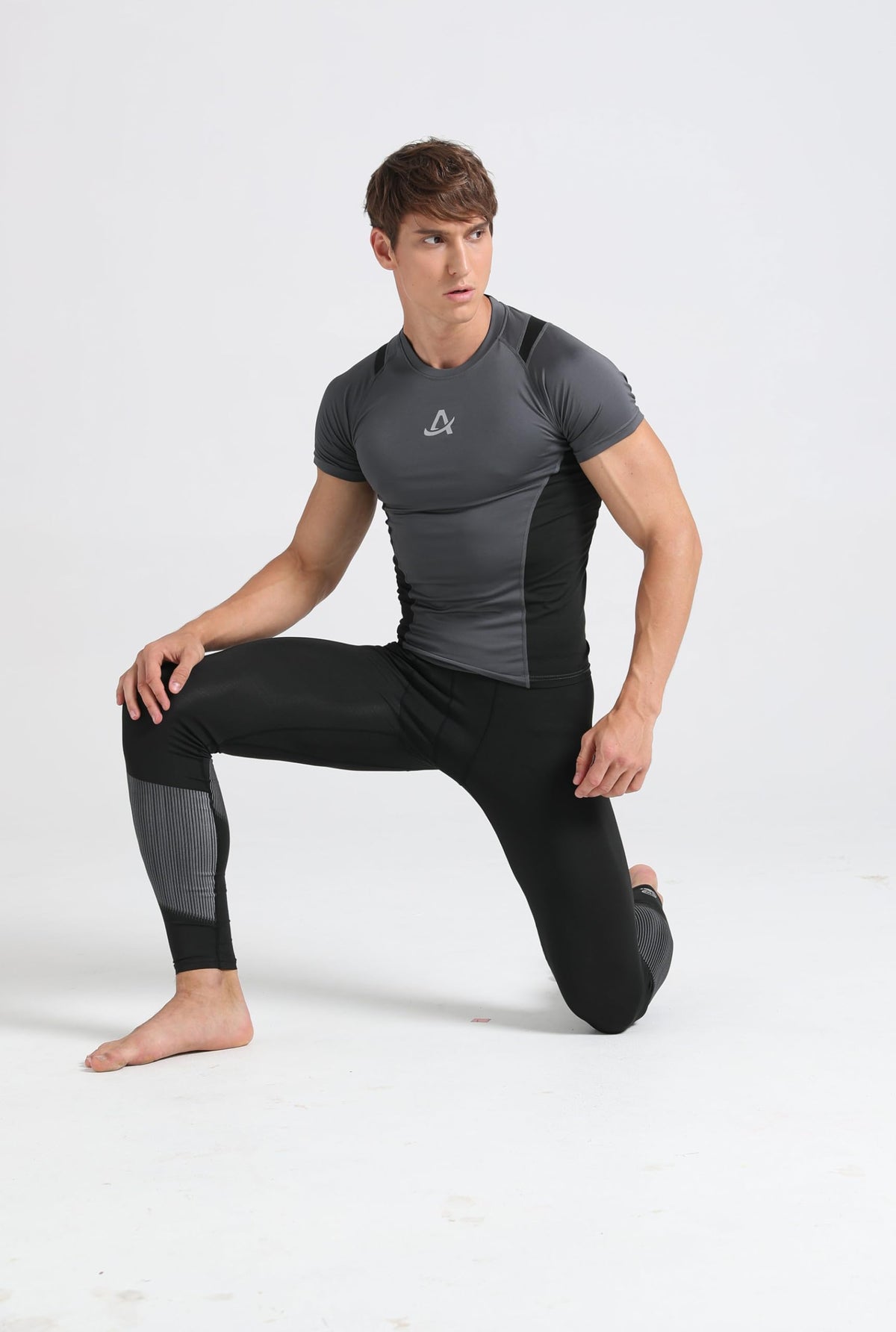 AMZSPORT Men's Short Sleeve Compression Shirt Quick-Dry Running