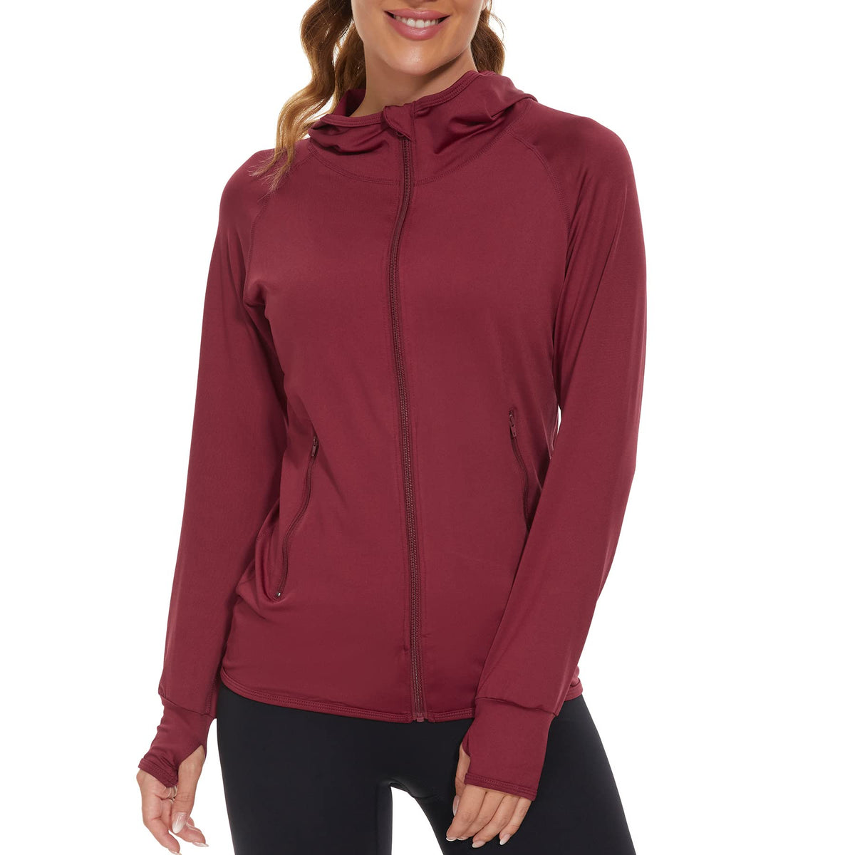 AMZSPORT Women's Running Jacket Long Sleeve Sports Zip-Up