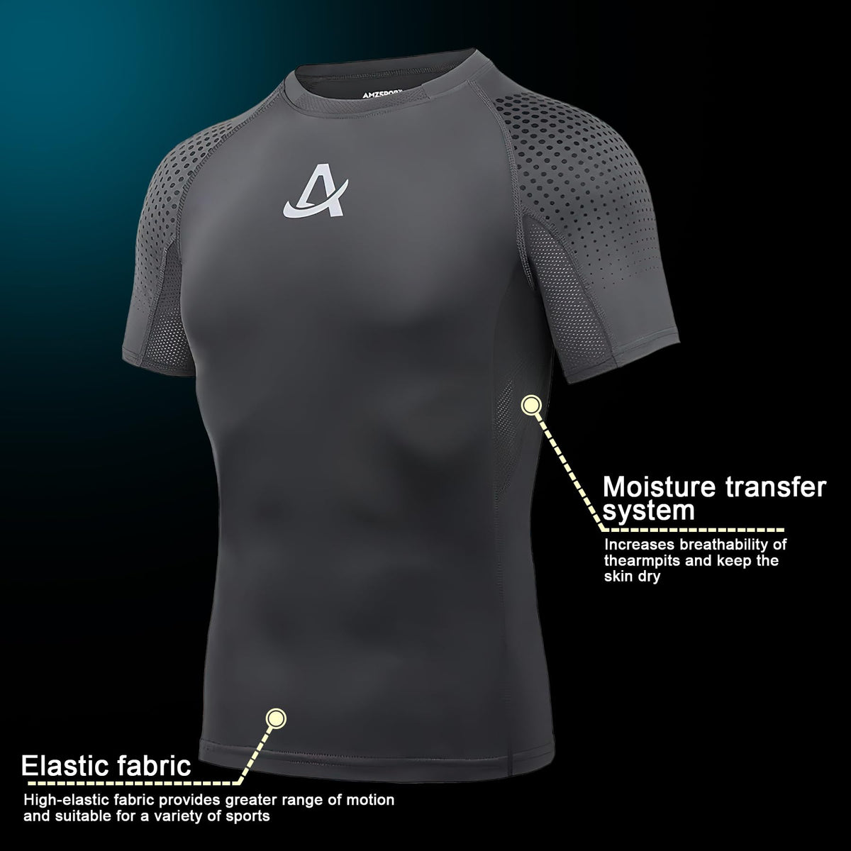 AMZSPORT Men's Short Sleeve Compression Shirt Quick-Dry Running Top
