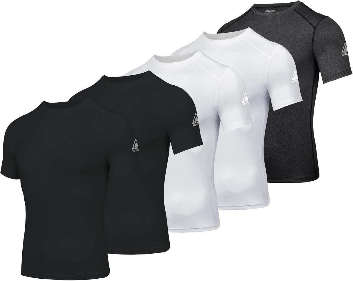 AMZSPORT Men's Short Sleeve Compression Shirt, Cool Dry Running Top