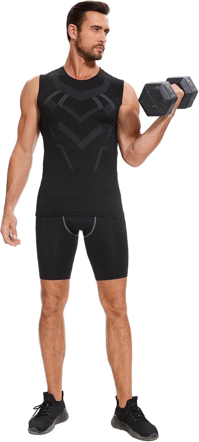 AMZSPORT Men's Compression Tank Top Sleeveless Base Layer Shirt