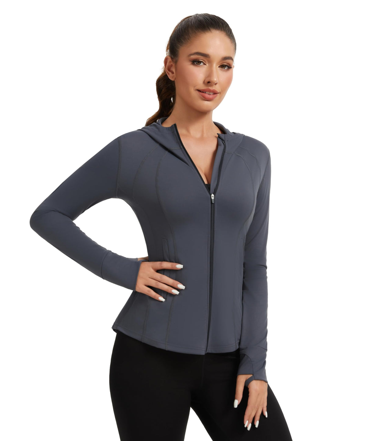 AMZSPORT Women's Running Jacket Slim Fit Training Top Yoga Gym Sport