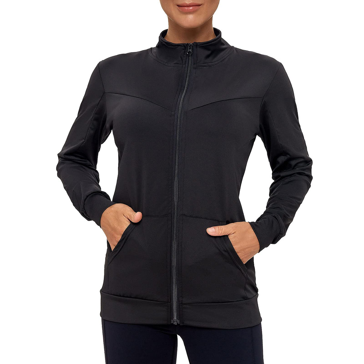 AMZSPORT Women's Running Jacket Long Sleeve with Pockets