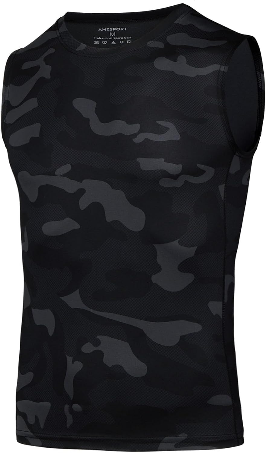 AMZSPORT Men's Compression Tank Top Sleeveless Base Layer Shirt